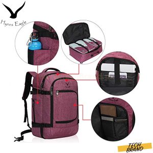 Hynes Eagle Travel Backpack 40L Flight Approved Carry on Backpack, Red Violet