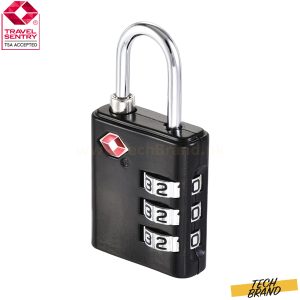 TSA Approved Luggage Lock 3 Digit Combination Travel Padlock Zinc Alloy Black 64x32x13mm