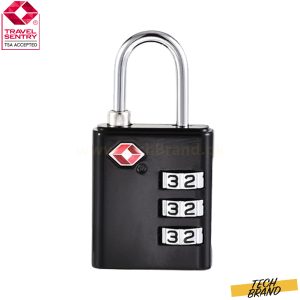 TSA Approved Luggage Lock 3 Digit Combination Travel Padlock Zinc Alloy Black 64x32x13mm