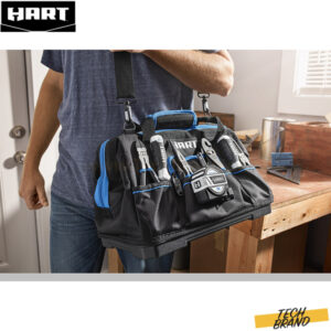 HART 14-inch Hard Bottom Tool Bag, Waterproof Base, 17 Pockets