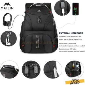 MATEIN Backpack for Men, Large Laptop Backpack with USB Port, Travel Backpacks for Women Student, Big College School Bookbag Water Resistant TSA Business Computer Bag Fit 17 Inch Notebook, Black