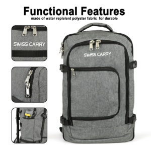 Swiss Carry Travel Backpack 40L Flight Approved SC-2927 Grey