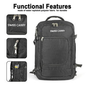 Swiss Carry Travel Backpack 40L Flight Approved Laptop Bag SC-2927 Black